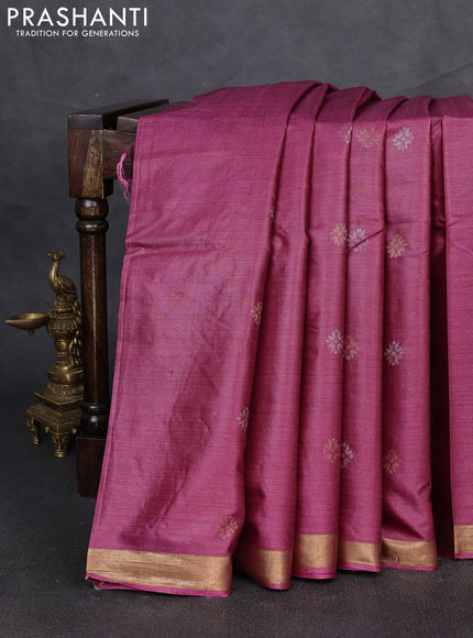 Banana silk saree pink with silver & gold zari woven buttas and zari woven border