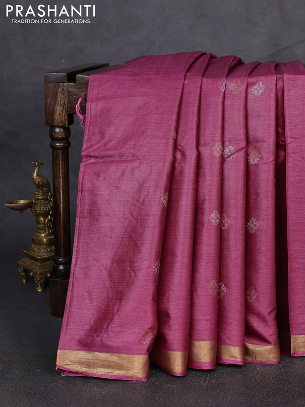 Banana silk saree pink with silver & gold zari woven buttas and zari woven border