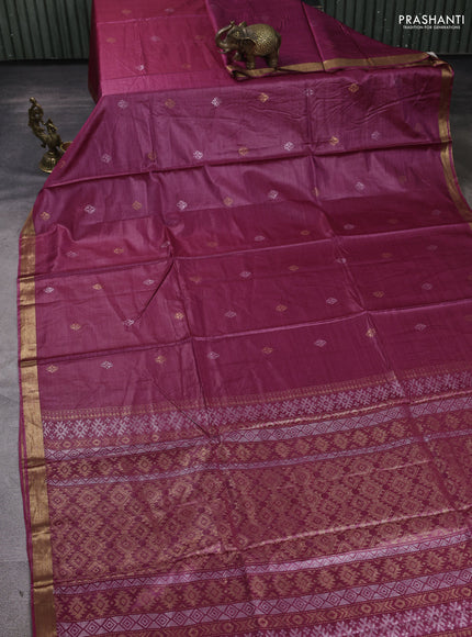 Banana silk saree pink with silver & gold zari woven buttas and zari woven border