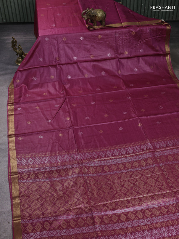 Banana silk saree pink with silver & gold zari woven buttas and zari woven border