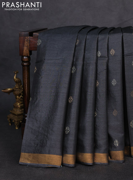 Banana silk saree elephant grey with allover thread & zari woven buttas and zari woven border