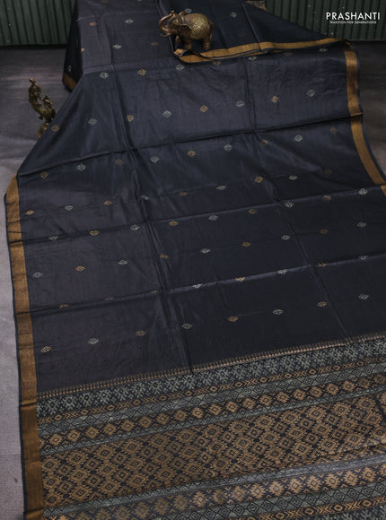 Banana silk saree elephant grey with allover thread & zari woven buttas and zari woven border