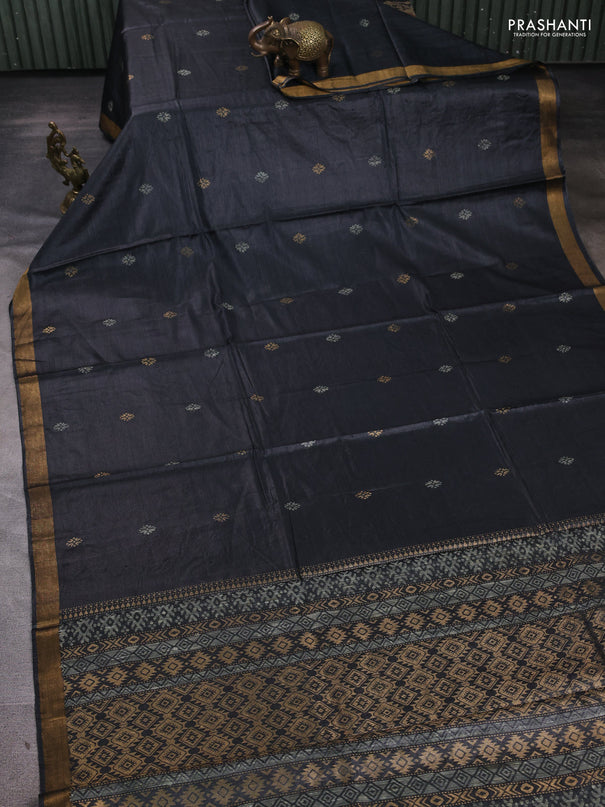 Banana silk saree elephant grey with allover thread & zari woven buttas and zari woven border