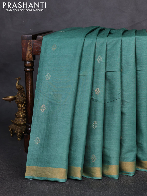Banana silk saree green with allover thread & zari woven buttas and zari woven border