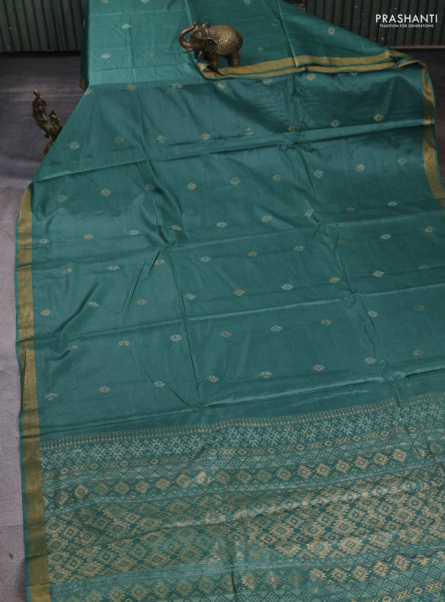 Banana silk saree green with allover thread & zari woven buttas and zari woven border