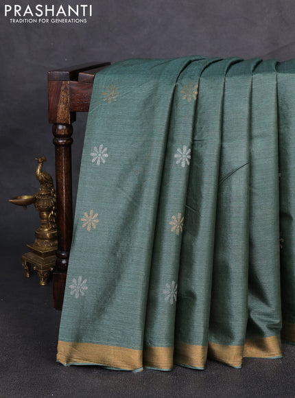 Banana silk saree pastel green with silver & gold zari woven buttas and zari woven border