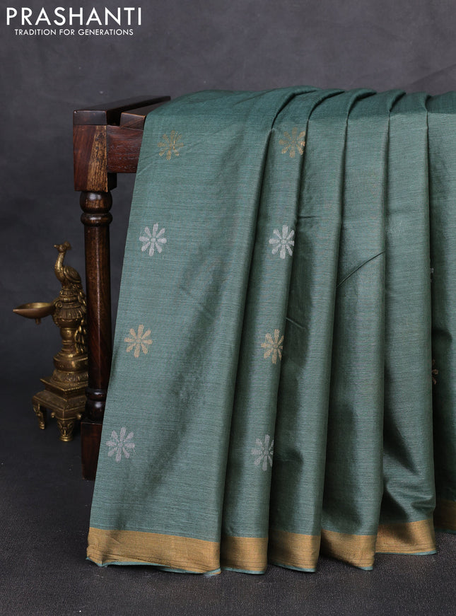 Banana silk saree pastel green with silver & gold zari woven buttas and zari woven border