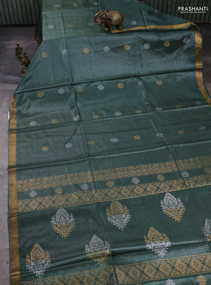 Banana silk saree pastel green with silver & gold zari woven buttas and zari woven border