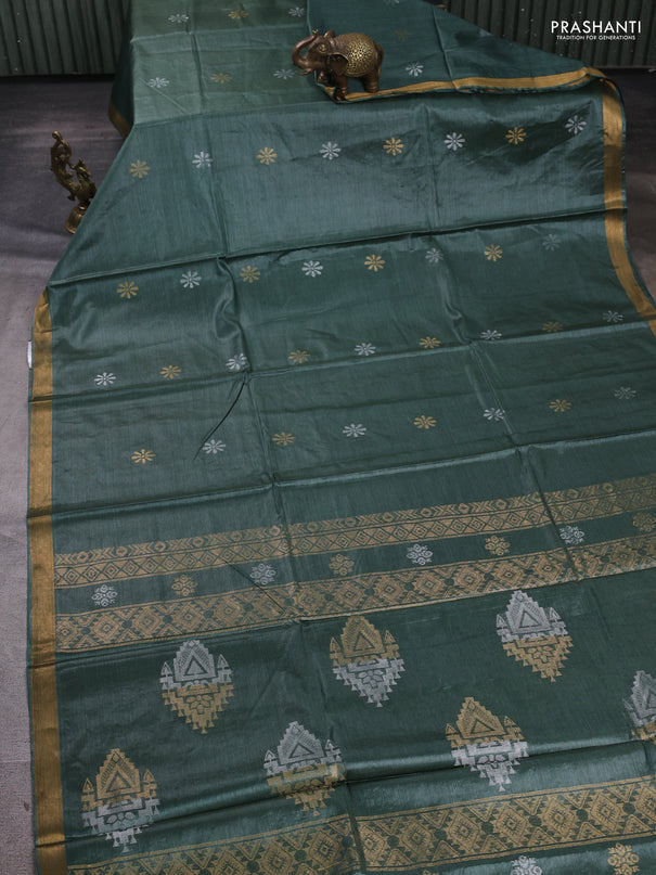 Banana silk saree pastel green with silver & gold zari woven buttas and zari woven border
