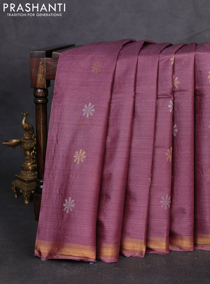 Banana silk saree wine shade with silver & gold zari woven buttas and zari woven border