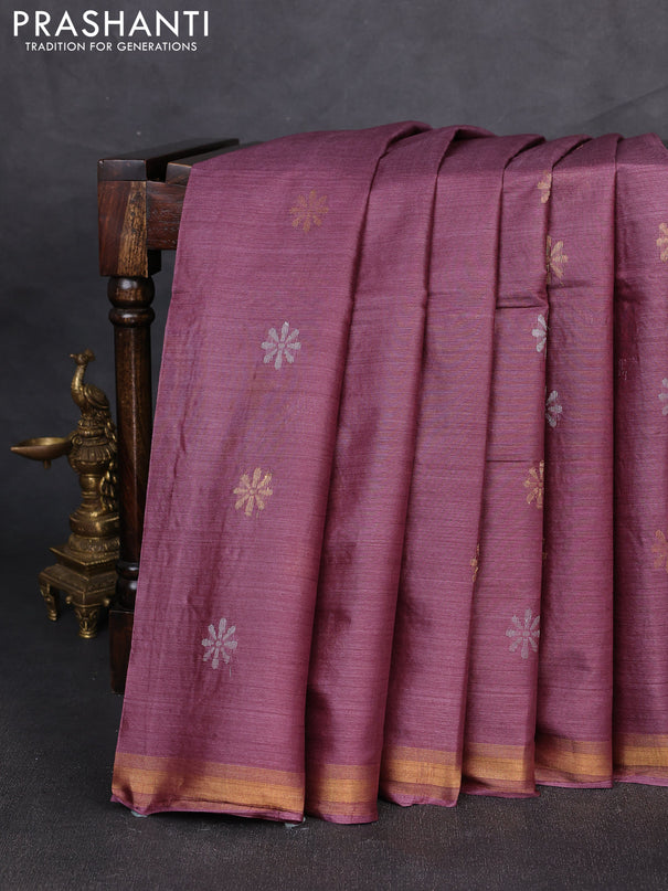 Banana silk saree wine shade with silver & gold zari woven buttas and zari woven border