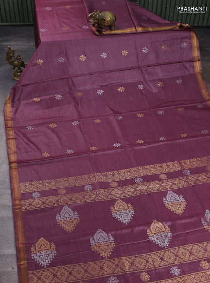 Banana silk saree wine shade with silver & gold zari woven buttas and zari woven border