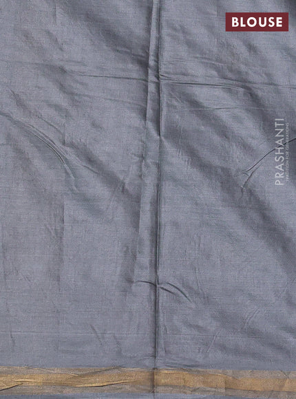 Banana silk saree grey with silver & gold zari woven buttas and zari woven border