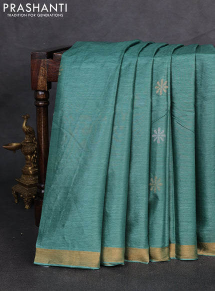 Banana silk saree green with silver & gold zari woven buttas and zari woven border