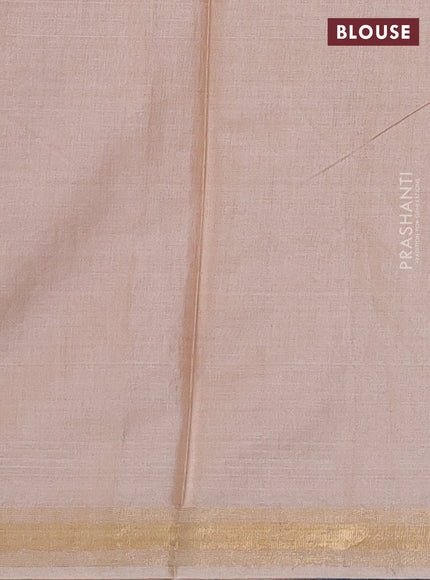 Banana silk saree peach shade with silver & gold zari woven buttas and zari woven border