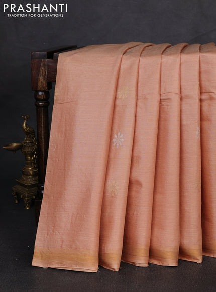 Banana silk saree sandal with silver & gold zari woven buttas and zari woven border
