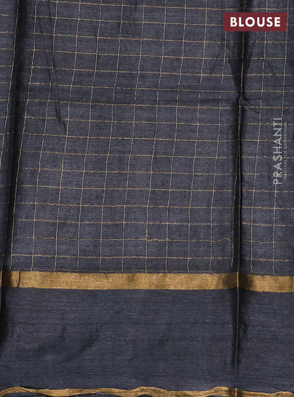 Banana silk saree elephant grey with allover zari woven checked pattern and zari woven butta border