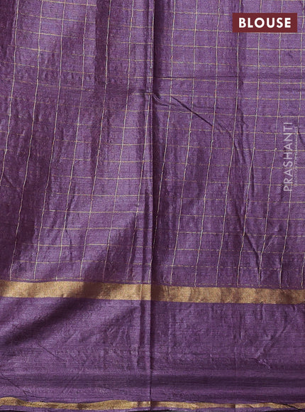 Banana silk saree purple with allover zari woven checked pattern and zari woven butta border