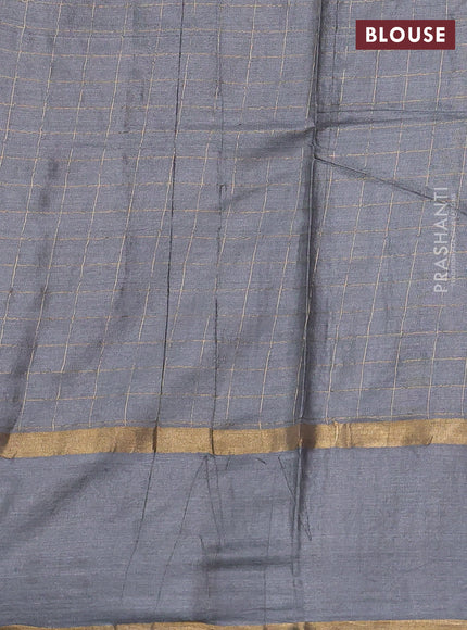 Banana silk saree grey with allover zari woven checked pattern and zari woven butta border