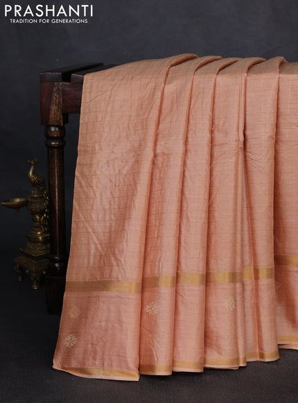 Banana silk saree sandal with allover zari woven checked pattern and zari woven butta border