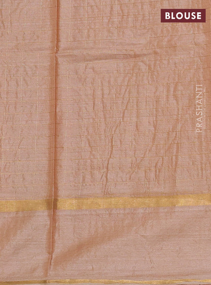 Banana silk saree sandal with allover zari woven checked pattern and zari woven butta border
