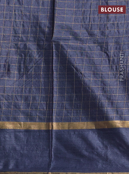 Banana silk saree bluish grey with allover zari woven checked pattern and zari woven butta border