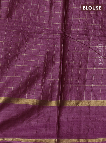 Banana silk saree magenta pink with allover zari woven checked pattern and zari woven butta border