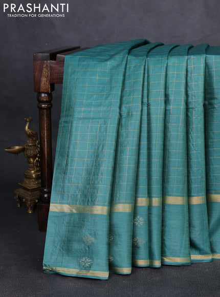 Banana silk saree green with allover zari woven checked pattern and zari woven butta border