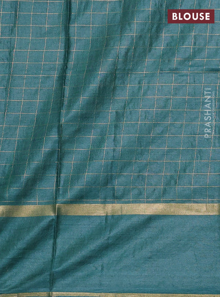 Banana silk saree green with allover zari woven checked pattern and zari woven butta border