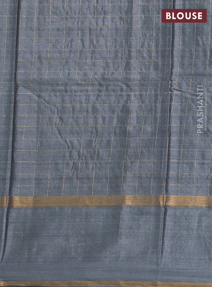 Banana silk saree dark grey with allover zari woven checked pattern and zari woven butta border