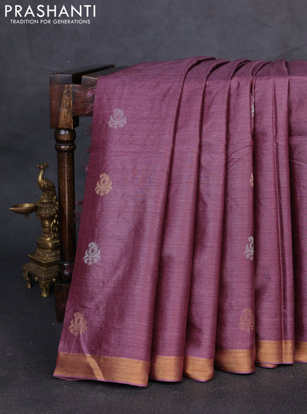 Banana silk saree wine shade with allover silver & gold zari woven buttas and zari woven border
