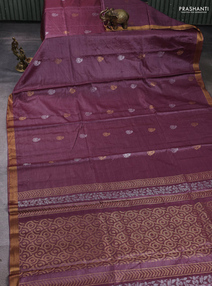 Banana silk saree wine shade with allover silver & gold zari woven buttas and zari woven border
