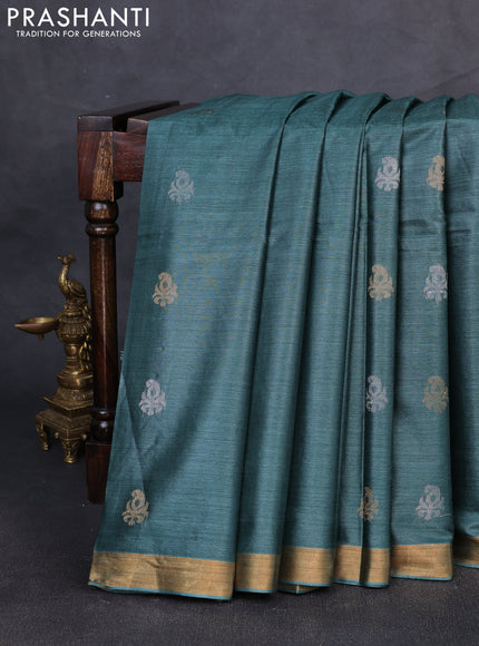 Banana silk saree green shade with allover silver & gold zari woven buttas and zari woven border