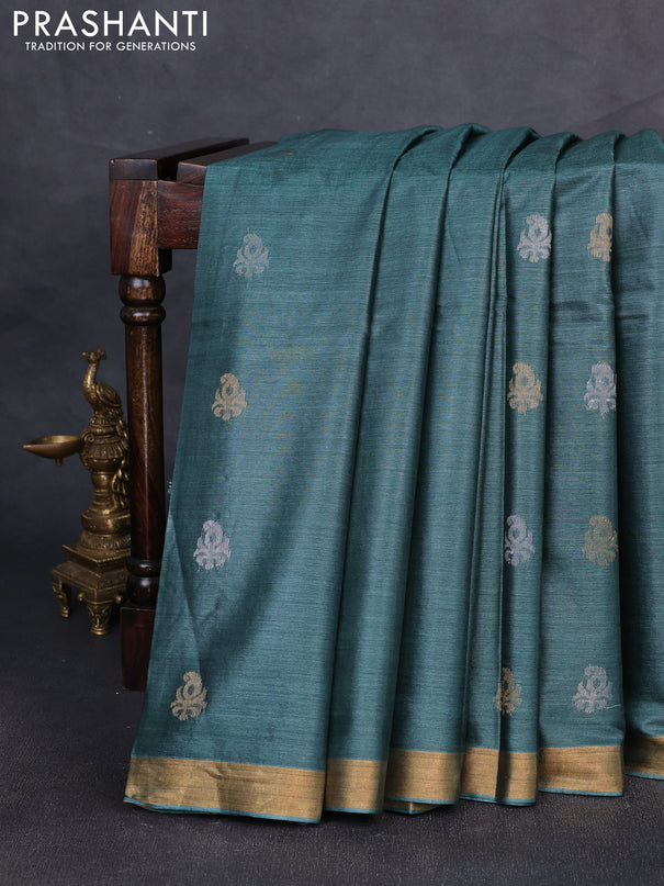Banana silk saree green shade with allover silver & gold zari woven buttas and zari woven border