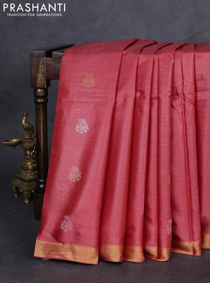 Banana silk saree red with allover silver & gold zari woven buttas and zari woven border
