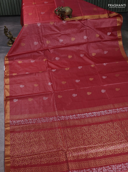 Banana silk saree red with allover silver & gold zari woven buttas and zari woven border