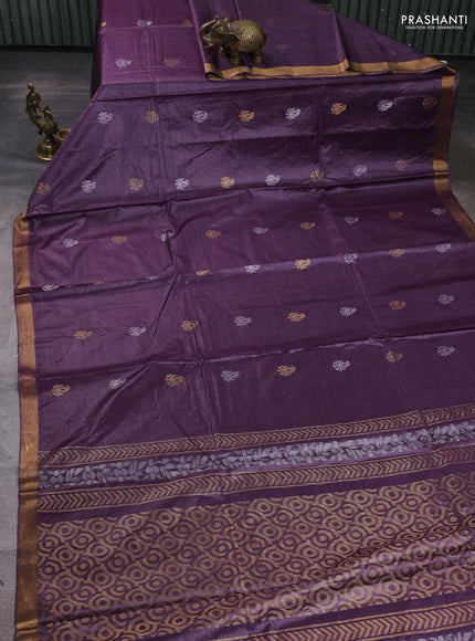 Banana silk saree purple with allover silver & gold zari woven buttas and zari woven border