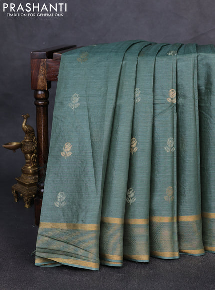 Banana silk saree olive green with thread & zari woven buttas and zari woven border