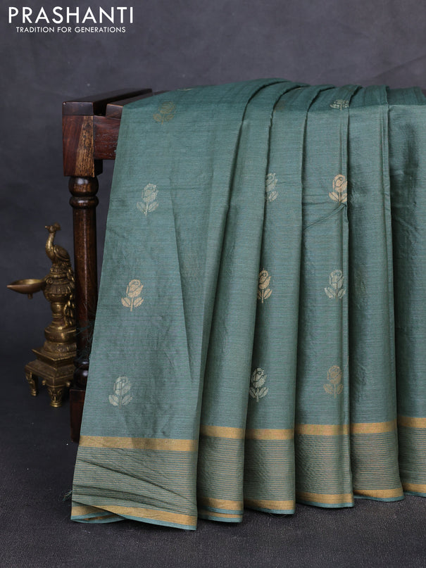 Banana silk saree olive green with thread & zari woven buttas and zari woven border