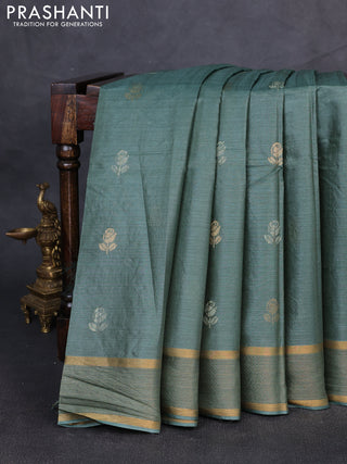 Banana silk saree olive green with thread & zari woven buttas and zari woven border