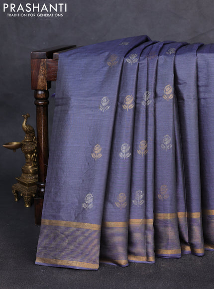 Banana silk saree grey with thread & zari woven buttas and zari woven border