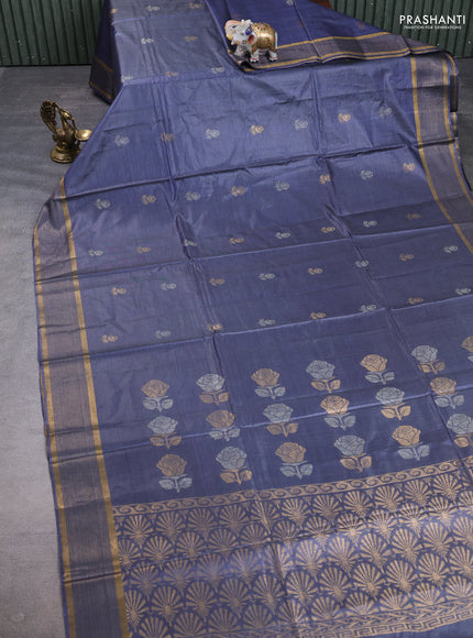 Banana silk saree grey with thread & zari woven buttas and zari woven border