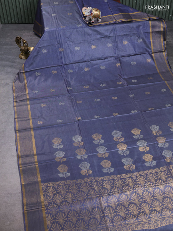 Banana silk saree grey with thread & zari woven buttas and zari woven border