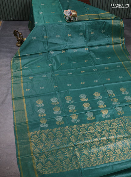 Banana silk saree green shade with thread & zari woven buttas and zari woven border