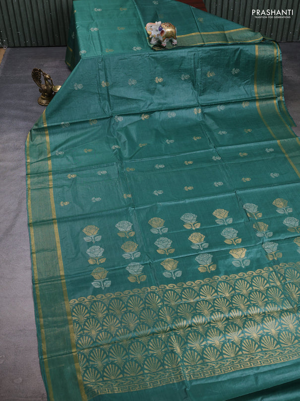 Banana silk saree green shade with thread & zari woven buttas and zari woven border