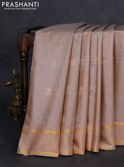 Banana silk saree beige with thread & zari woven buttas and zari woven border