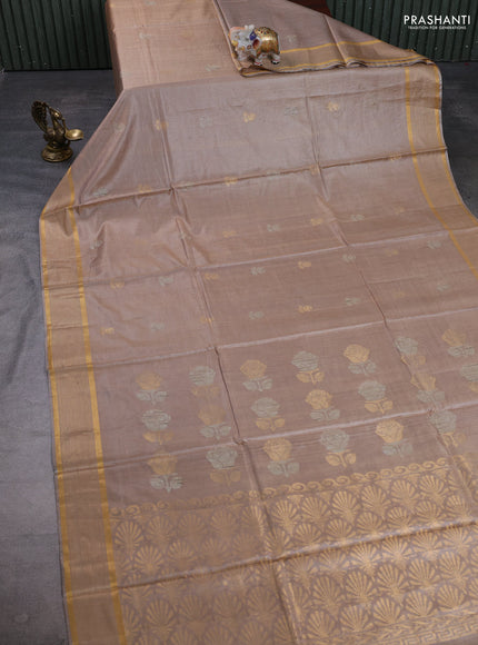 Banana silk saree beige with thread & zari woven buttas and zari woven border