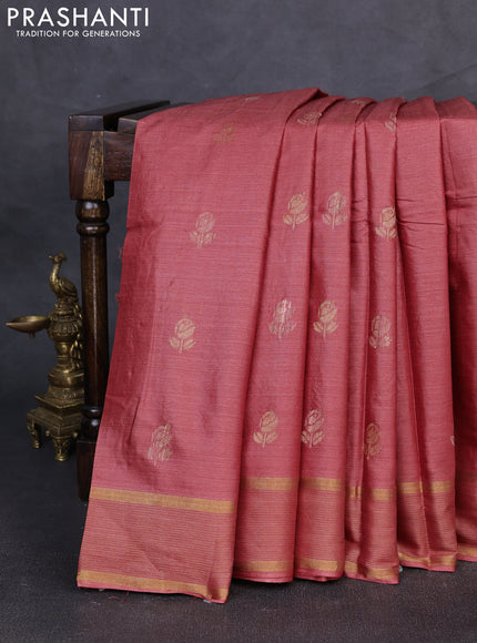Banana silk saree maroon shade with thread & zari woven buttas and zari woven border