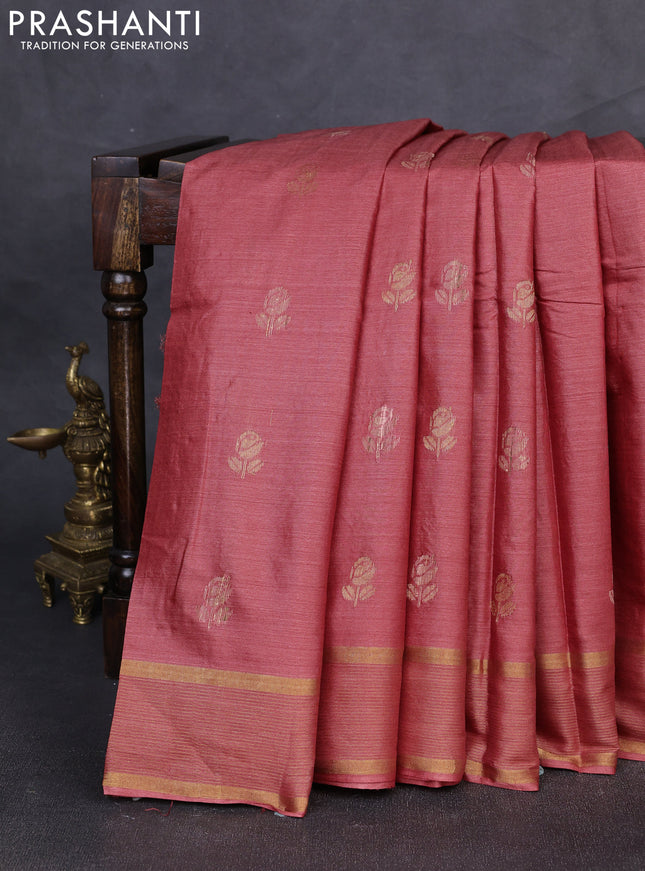 Banana silk saree maroon shade with thread & zari woven buttas and zari woven border