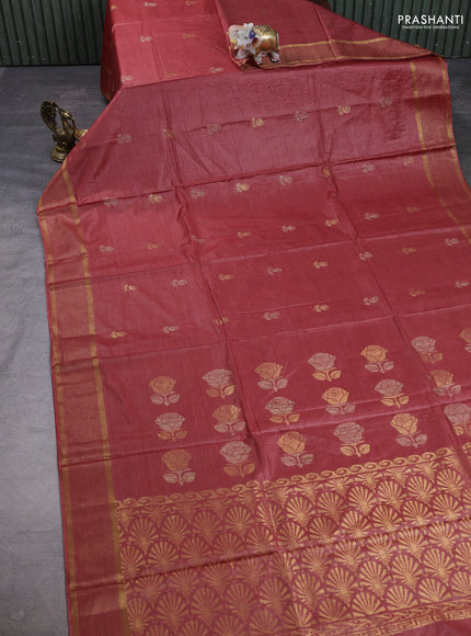 Banana silk saree maroon shade with thread & zari woven buttas and zari woven border